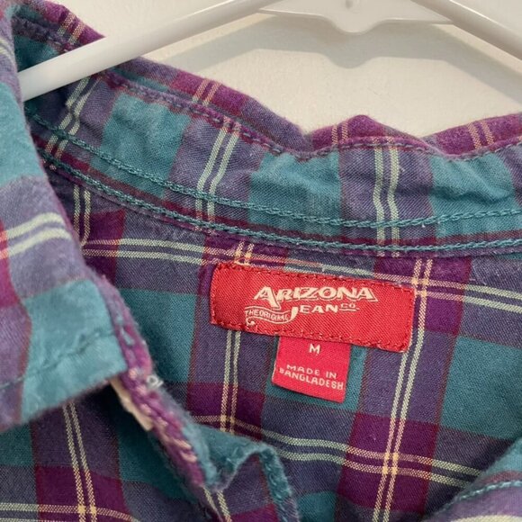 ARIZONA JEAN CO Mens Teal Blue Etc Plaid Lightweight Flannel Button Down Shirt M - Picture 4 of 12